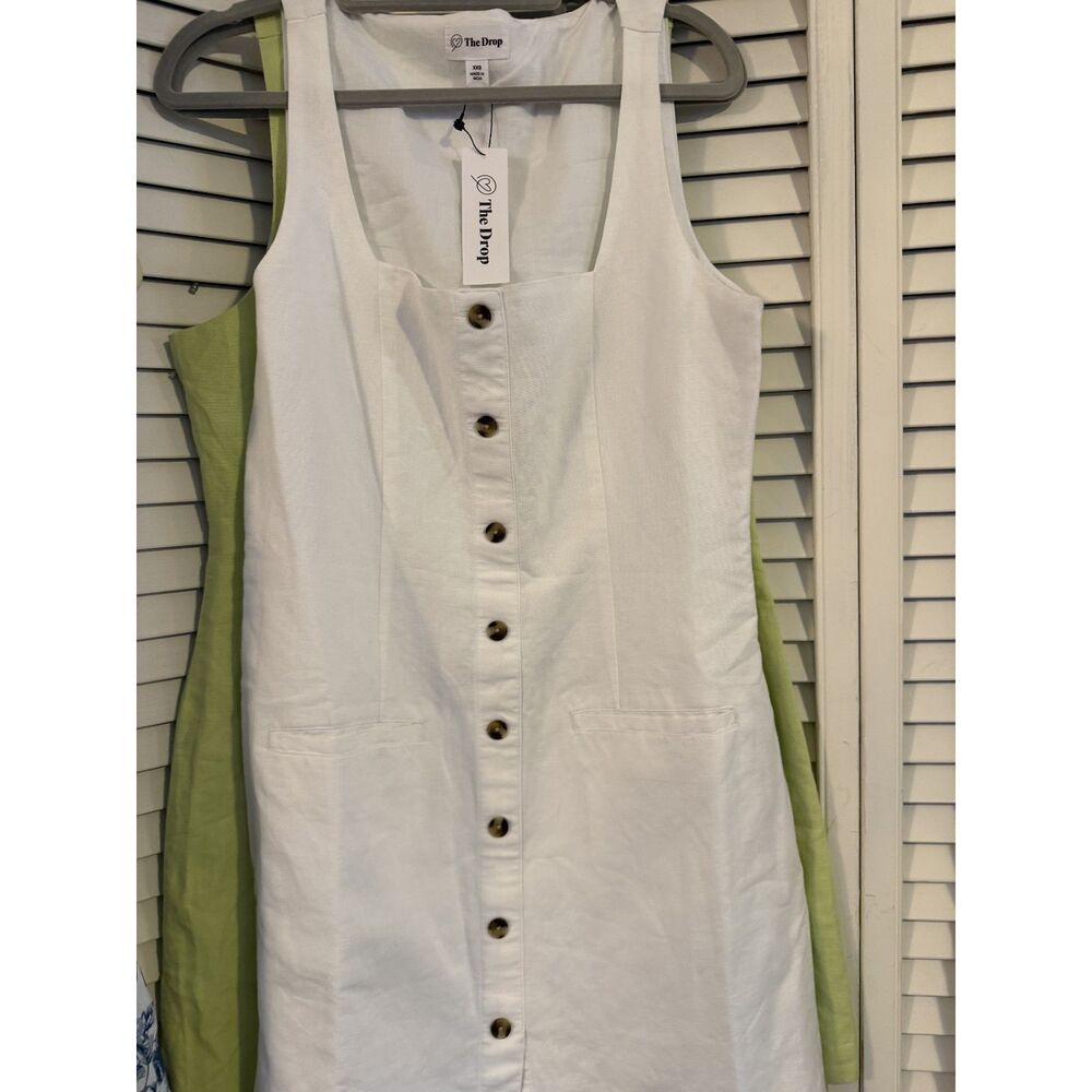The Drop Women’s Amira Button Down Linen Mini Dress, WHITE XXS